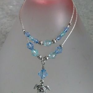 Two strand Turtle Charm Beaded Crystal Bracelet